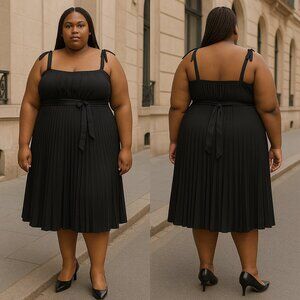 Taboo Black Pleated Dress with Satin Straps & Waist Tie –‎ Women’s Plus 2X
